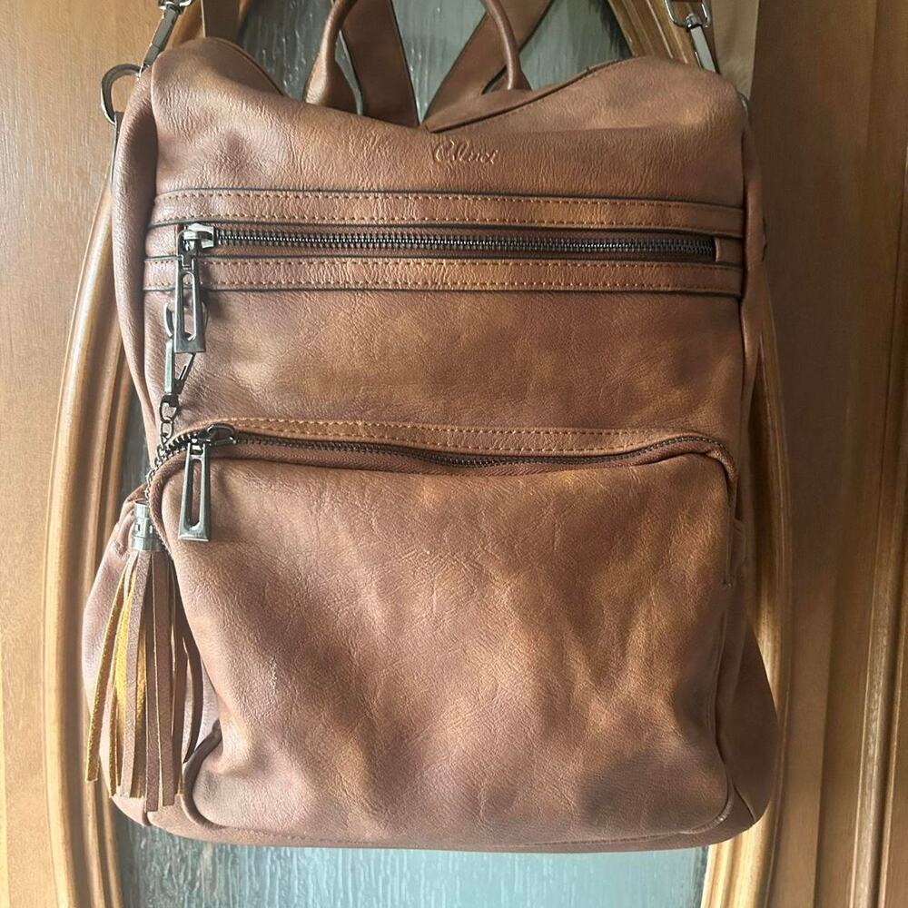 Brown leather backpack with multiple Storage NWOT… - image 3